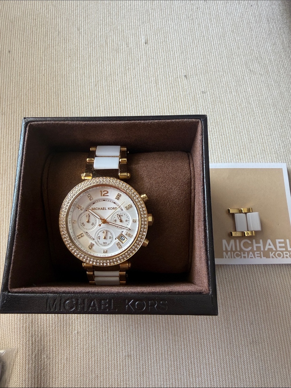 Michael Kors Gold and White Crystal-Accent Women's Bracelet Watch